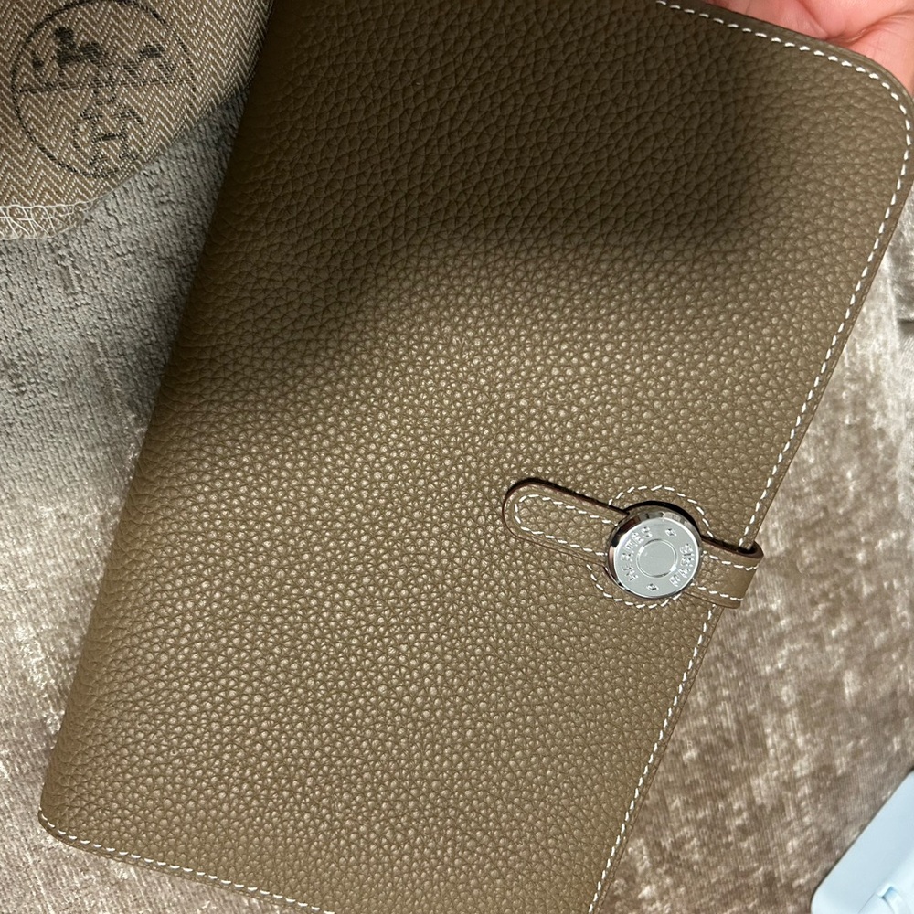 Brown Textured Leather Wallet Hermes